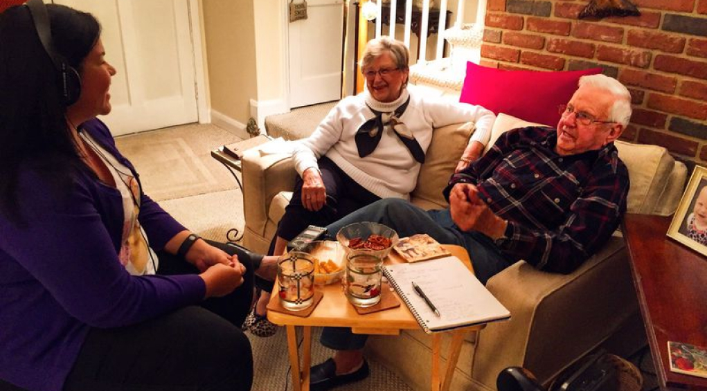 Ashley Minner interviewing Sean Scheidt's grandparents.