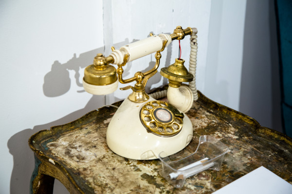 An antique telephone.