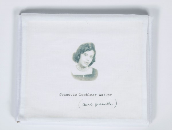 A cotton case for the book Lumbee Legends, featuring a photo of Jeanette Locklear Walker.