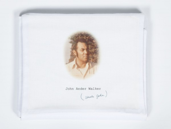 A cotton case for the book Lumbee Legends, featuring a photo of John Ander Walker.