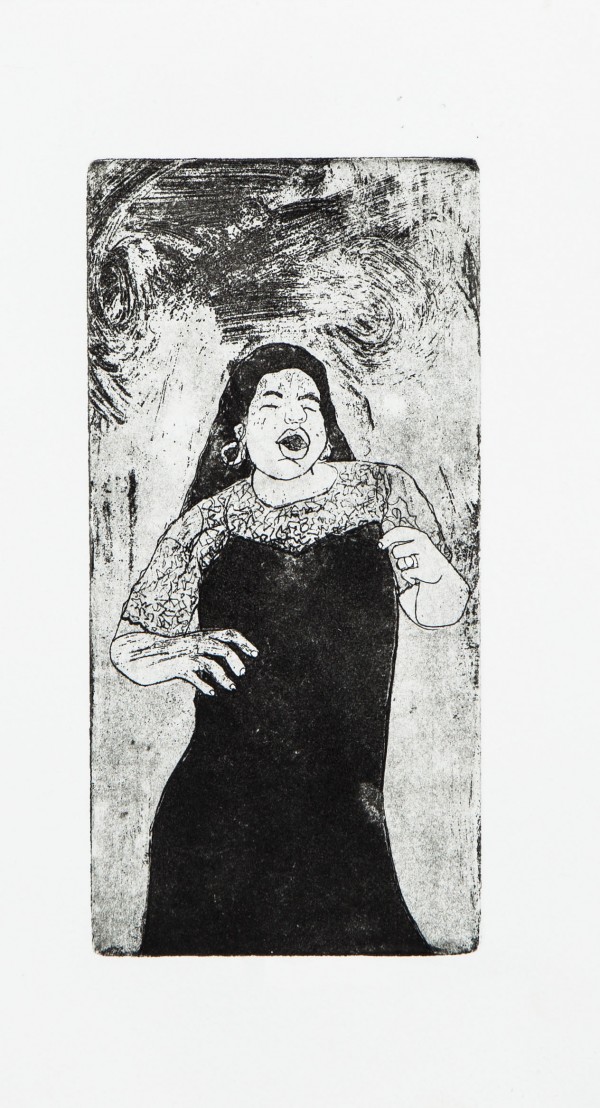 A black and white portrait in ink.