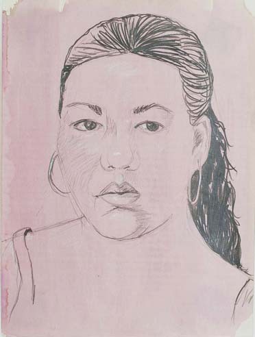 A self portrait drawing of Ashley Minner.