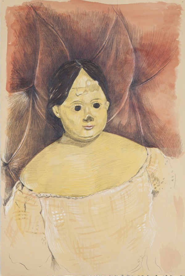 Mixed media drawing of a doll.