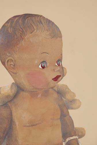 Mixed media drawing of a doll.