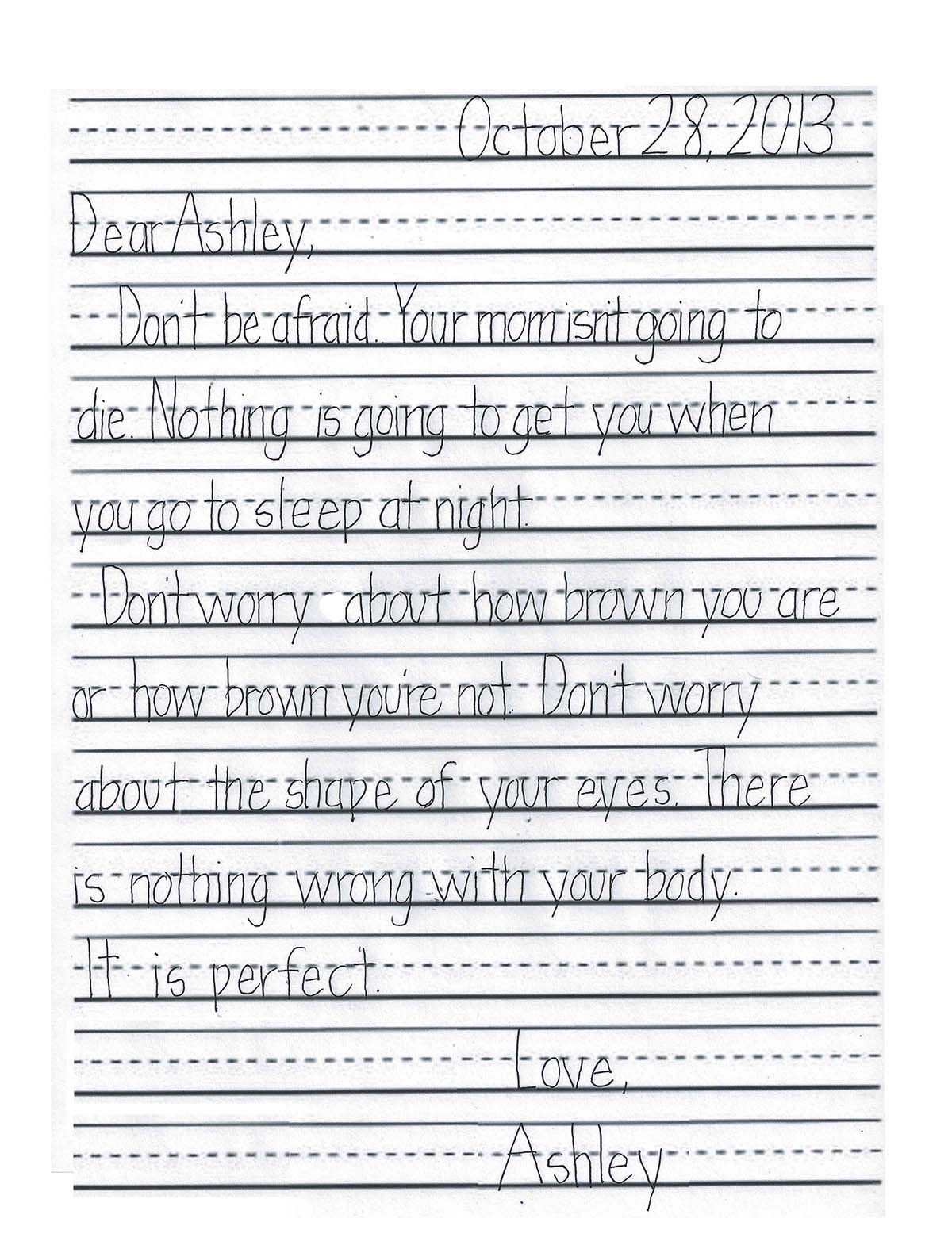 A handwritten letter to Ashley's younger self.