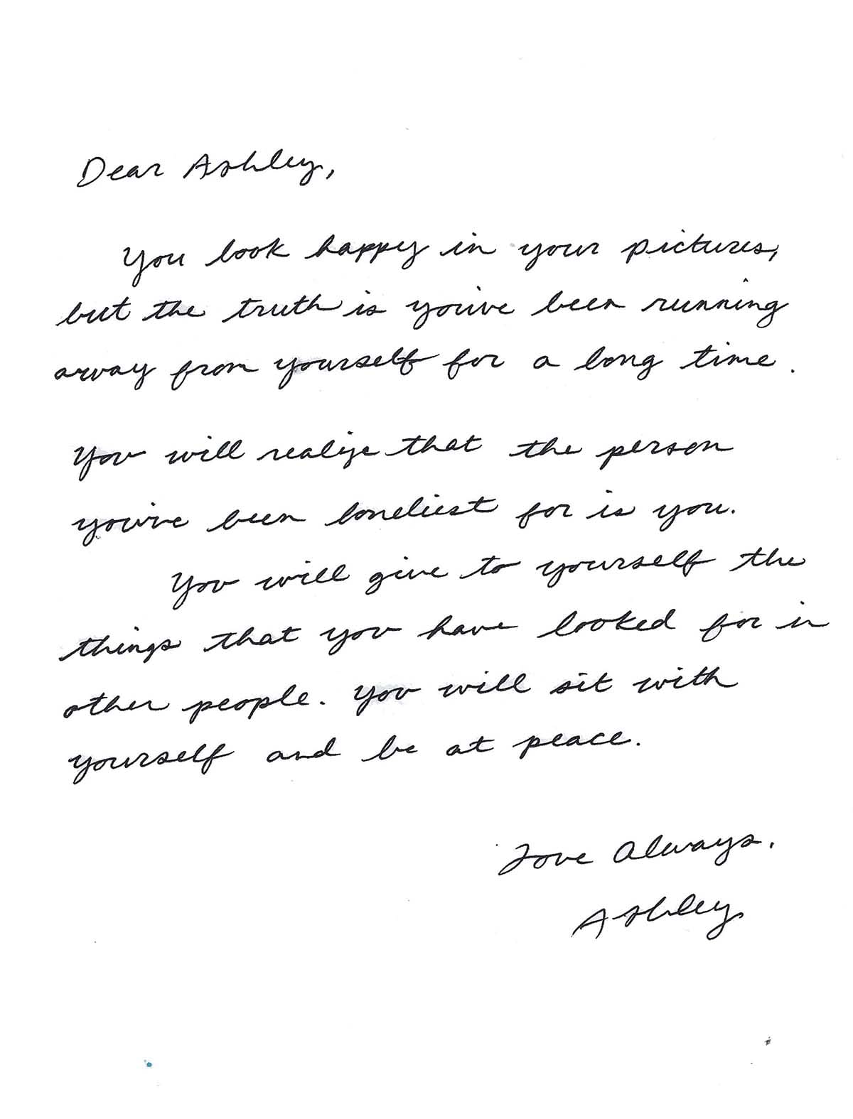 A handwritten letter to Ashley's younger self.