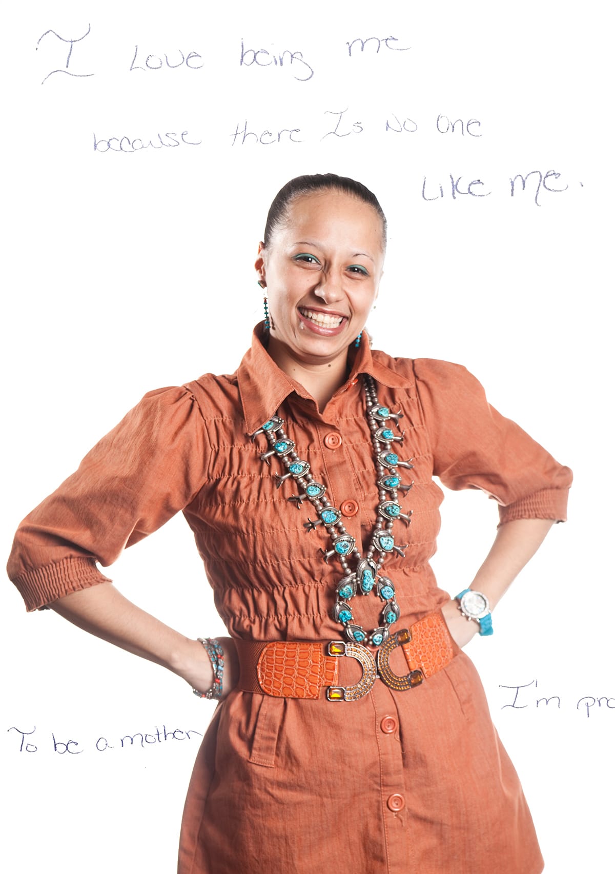 Photo of Teala. Text reads, I love being me because there is no one like me.