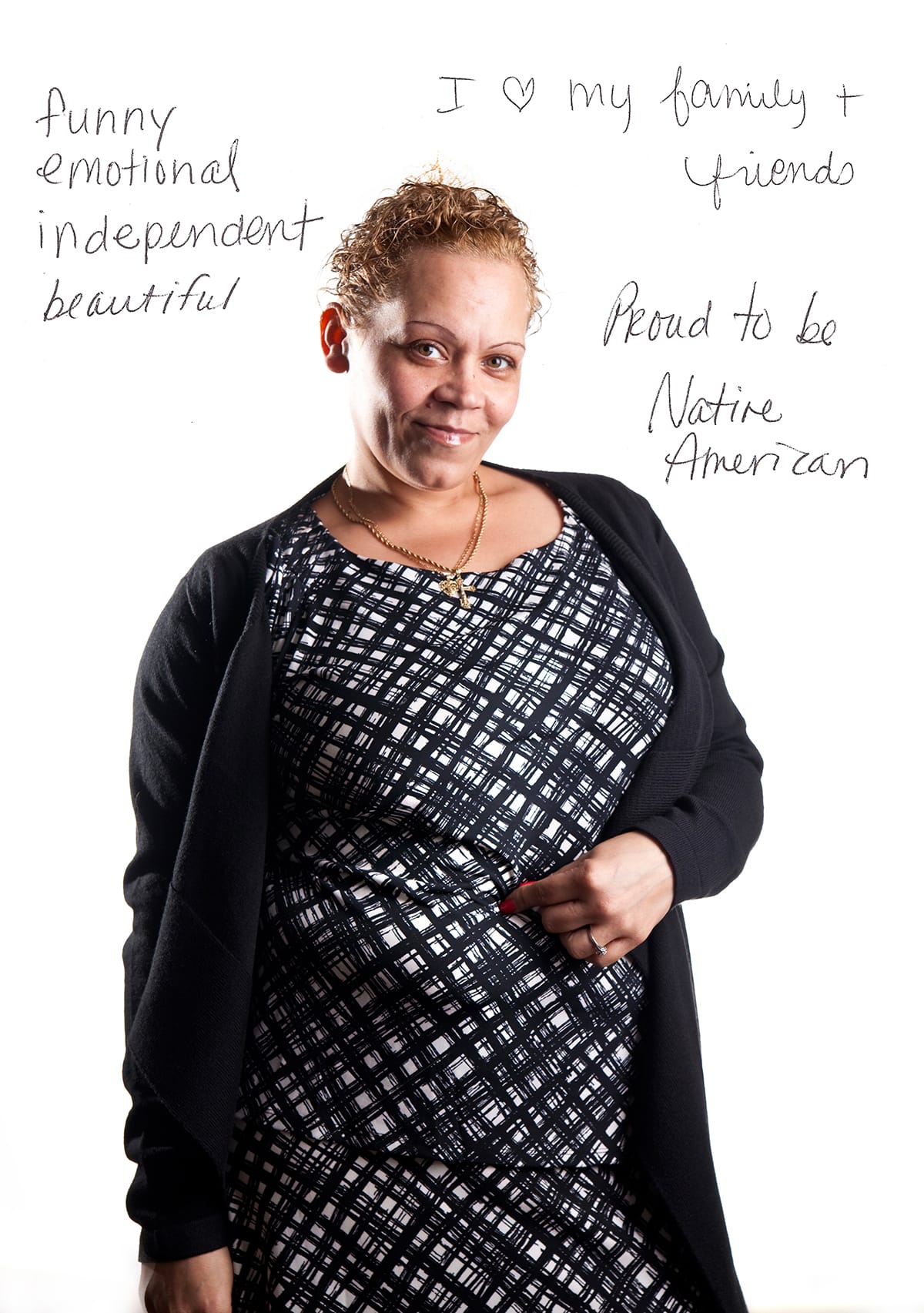 Photo of Sandy. Text reads, Proud to be Native American.